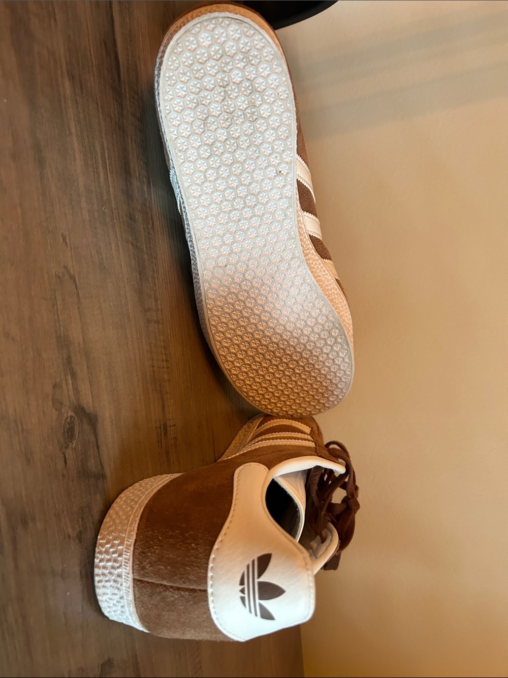 adidas Brown Suede Gazelle Sneakers with White Stripes - Picture 5 of 6
